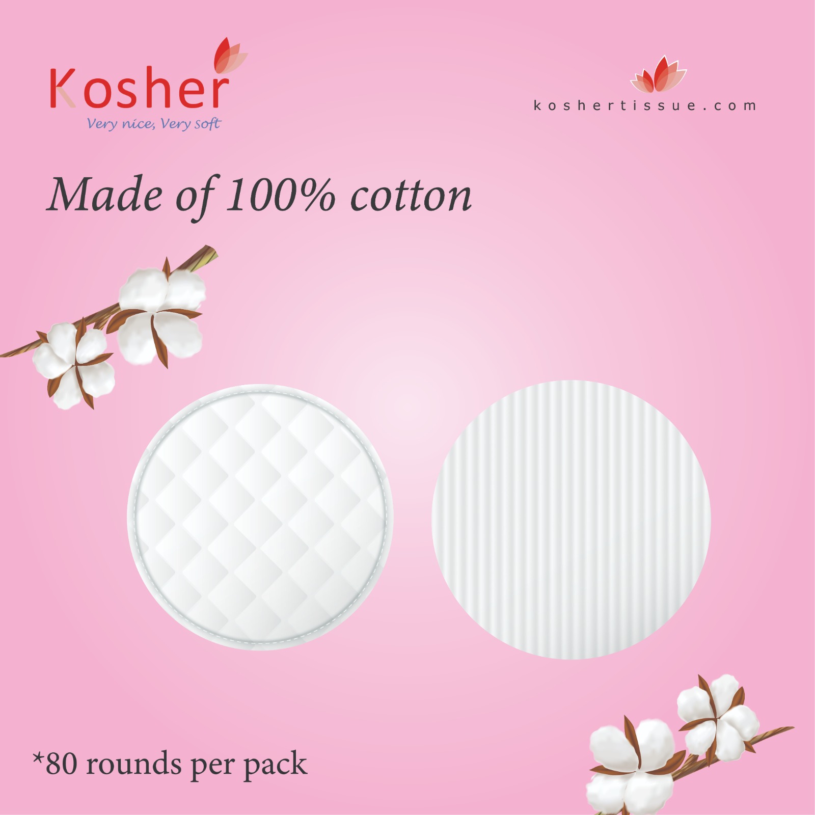 100% cotton Kosher cotton pads